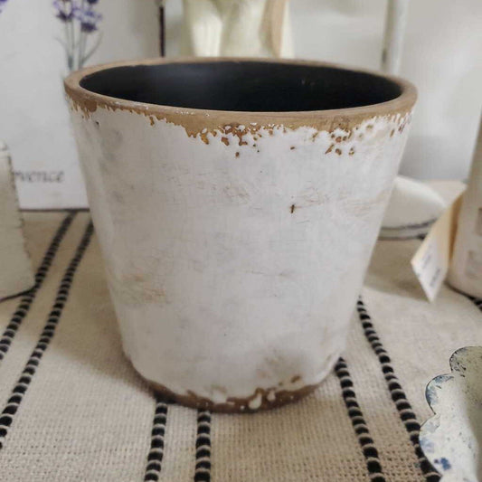 Rustic White Faded Floral Garden Pot