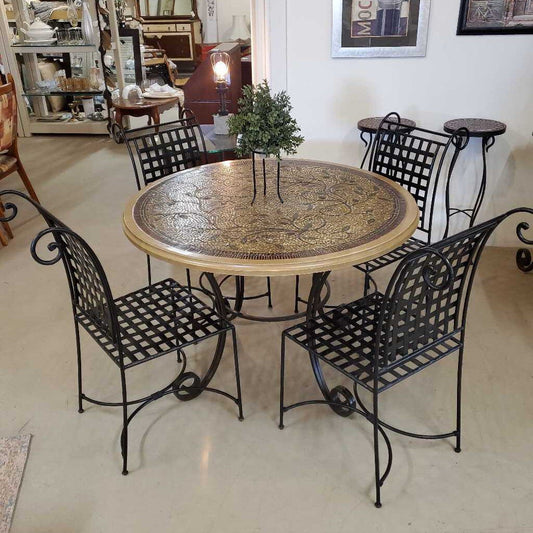 MOSAIC TOP TABLE W/4 IRON CHAIRS