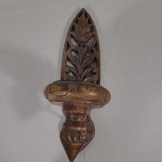 CARVED WOOD WALL MOUNTED CANDLE HOLDER