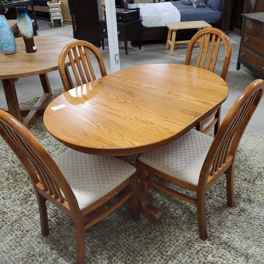 SOLID OAK DOUBLE PEDESTAL TABLE + 4 CHAIRS