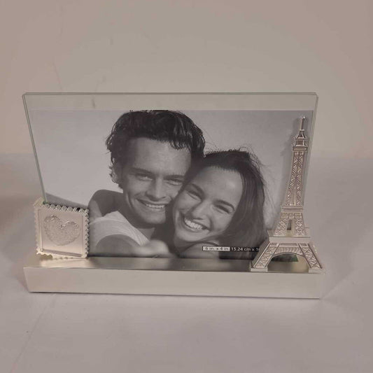 PEWTER FLOATING PICTURE FRAME HEART& EIFFEL TOWER