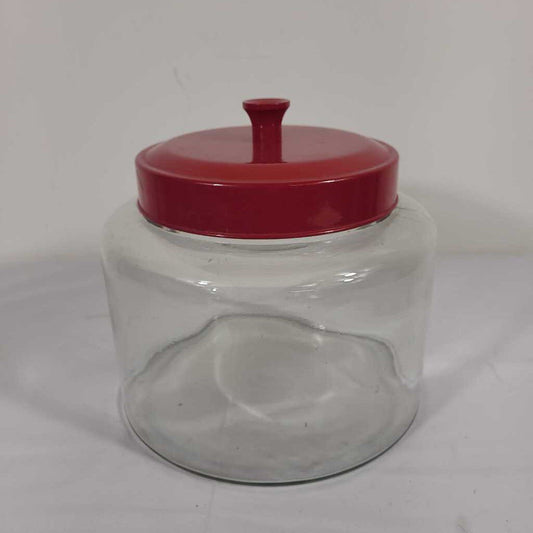 SM GLASS CANISTER W/RED LID