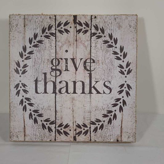GIVE THANKS BURLAP WRAPPED BOX SIGN