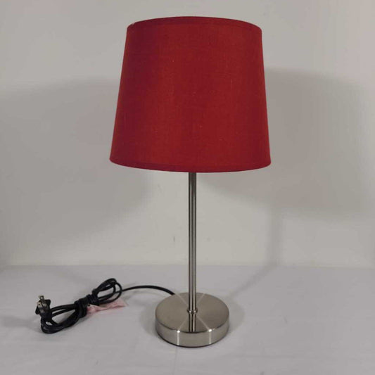 SILVER LAMP W/RED SHADE