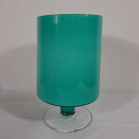 GREEN GLASS FOOTED VASE