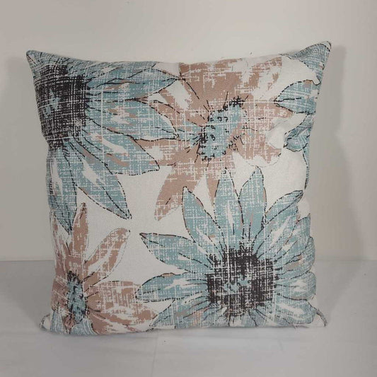 BLUE & TAUPE FLOWER PILLOW