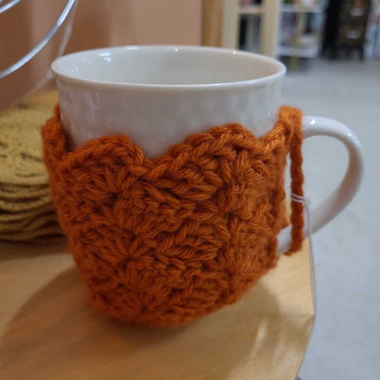 HAND CROCHET COFFEE COZY - BURNT ORANGE