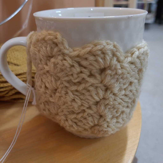 HAND CROCHET COFFEE COZY - OATMEAL
