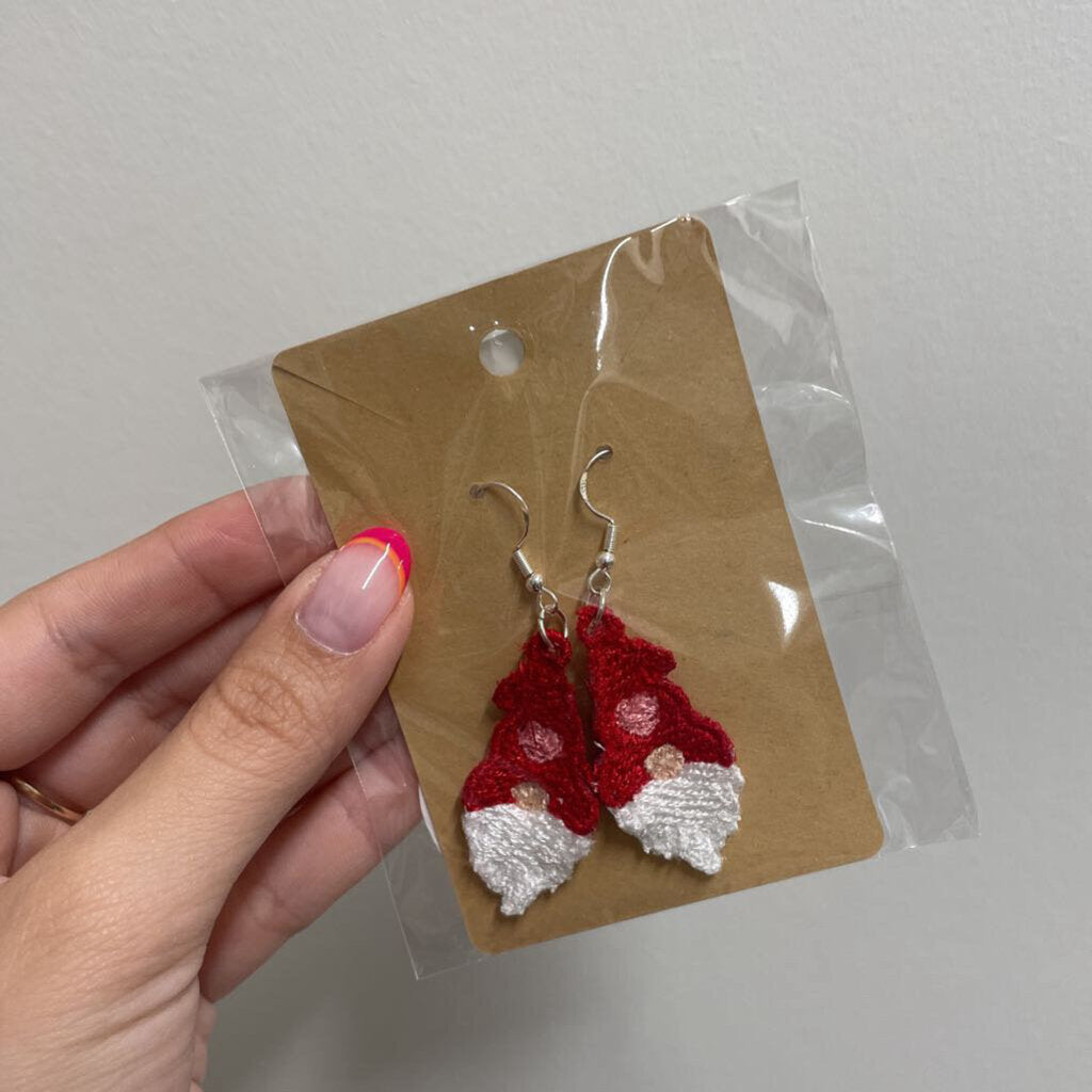 Embroidered lace gnome earring