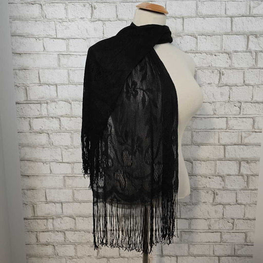 Vintage Black Fringe Scarf Wrap - Japan