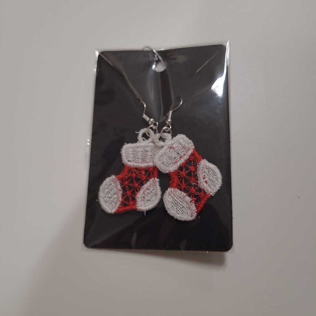 EMB Christmas stocking lace earrings