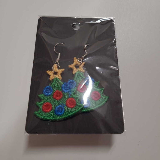 EMB Christmas tree laced earrings