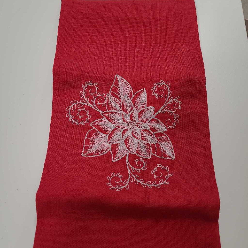 EMB CHRISTMAS FLOWER TEA TOWEL RED