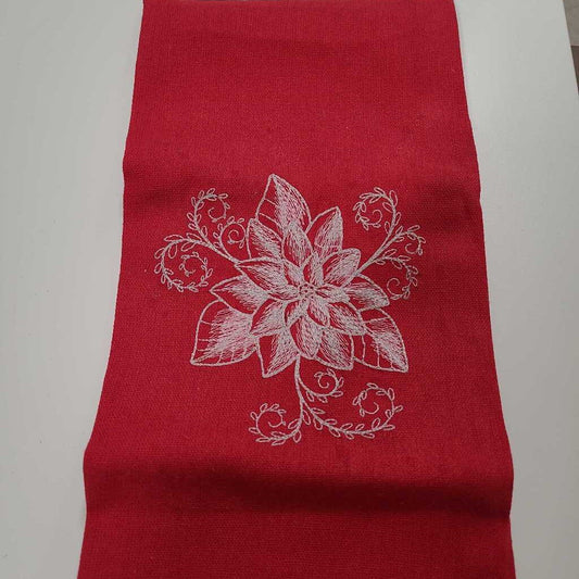 EMB CHRISTMAS FLOWER TEA TOWEL RED