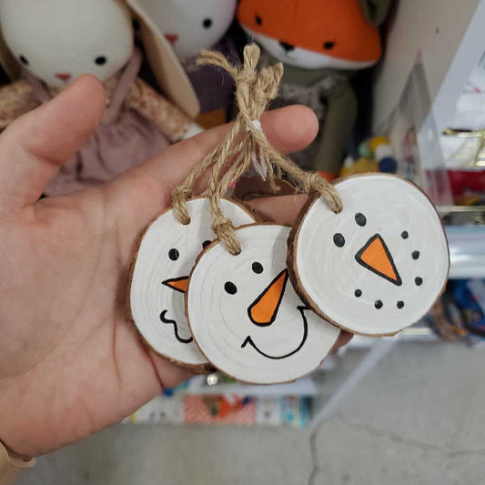 Hand Painted Wood Ornament - Snowman Trio