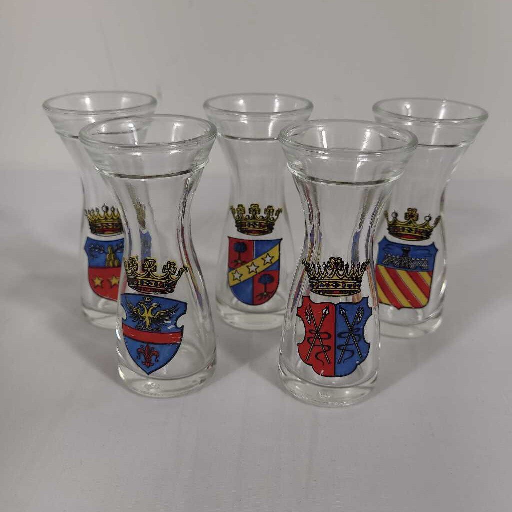 S/5 COAT OF ARMS SHOT GLASSES