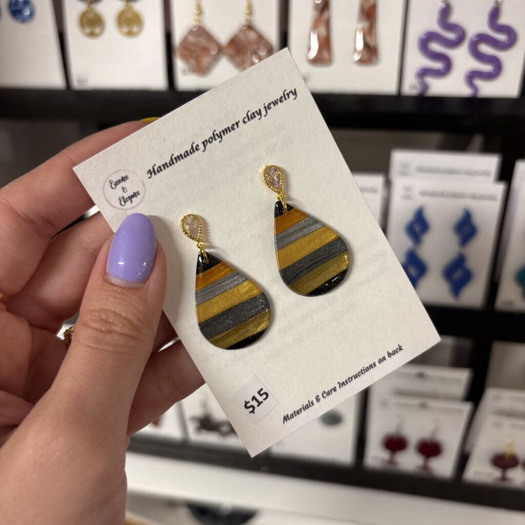 MIXED METAL STRIPE TEAR DROP - GOLD CZ STUD