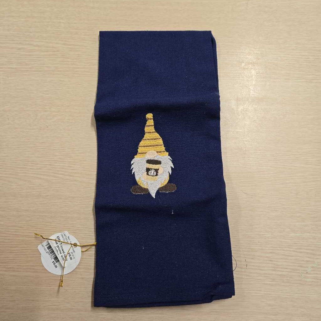 EMB T-towel navy blue gnome with coffee