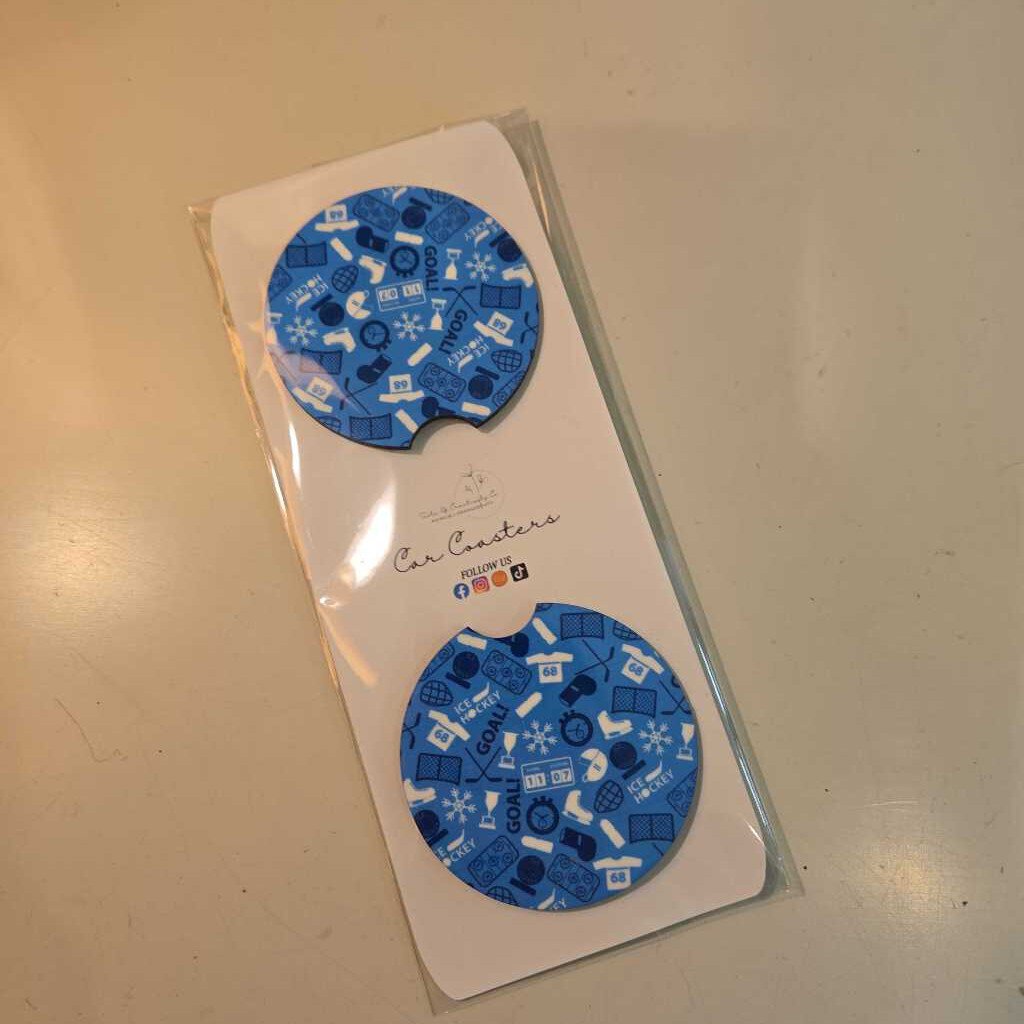 "Hockey Game Blues" Car Coaster Set