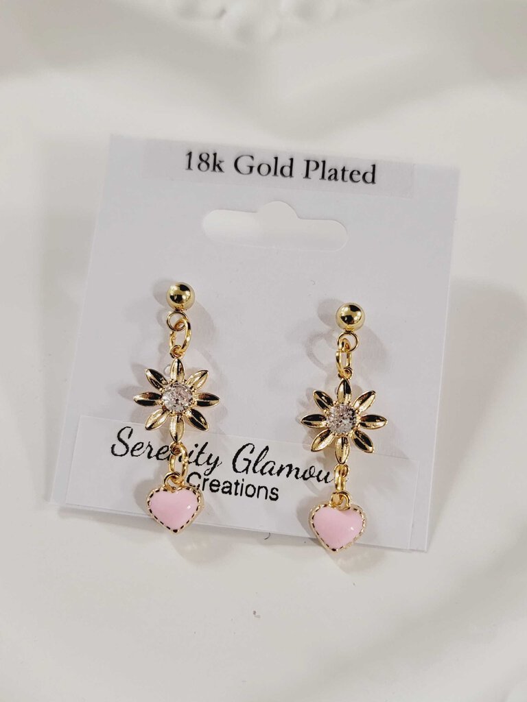 18k Gold Plated Pink Bow Flower Earings