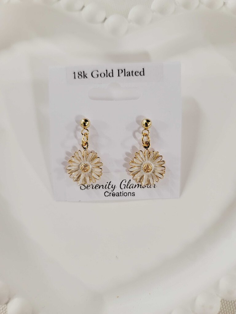 18k Gold Plated White Flower Earings