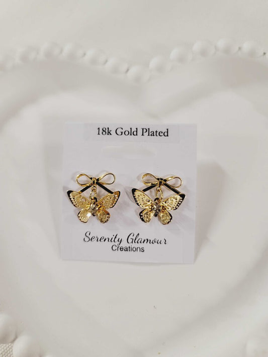 18k Gold Plated Bow and Butterfly Earings