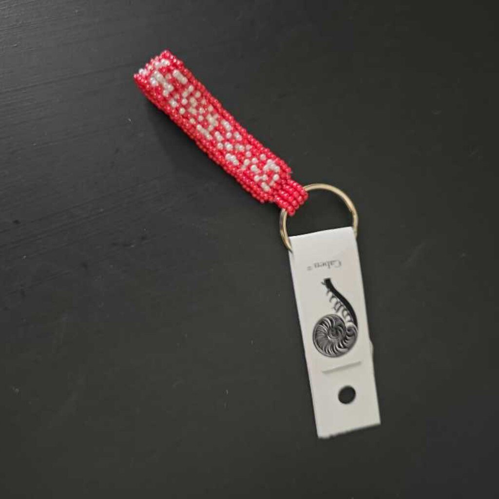 Hand-crafted Glass Bead Keychain Red & White