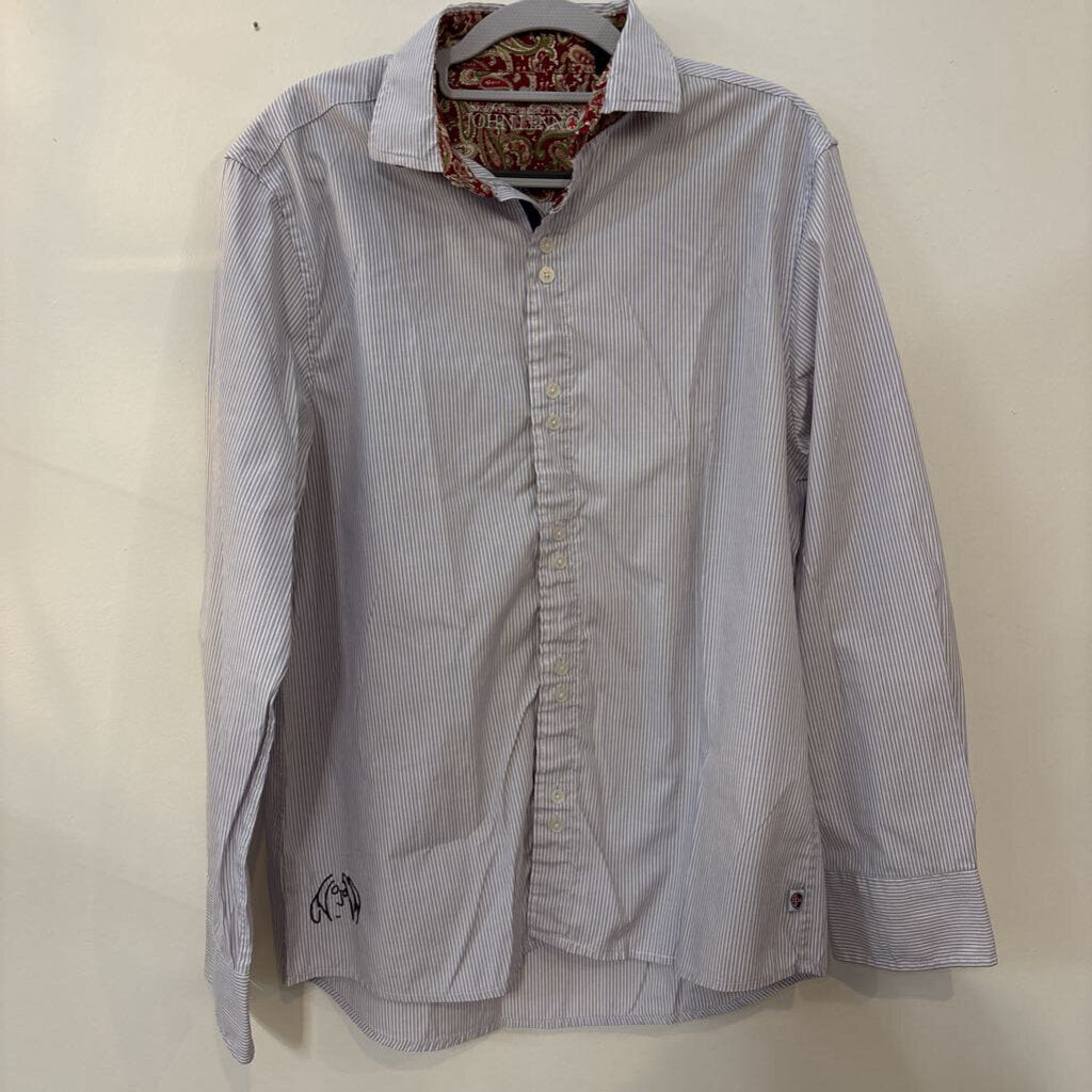 STRIPE BUTTON-UP W/JOHN LENNON DETAIL