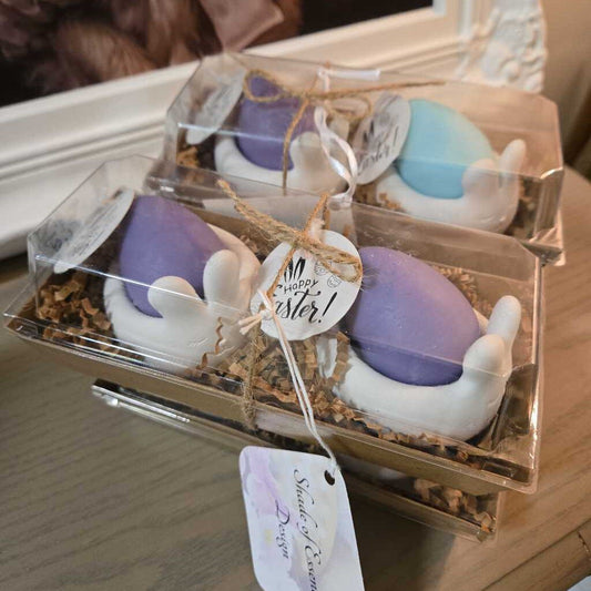 2pc Cement Bunny Egg Holder with Egg Candles