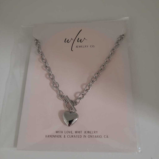 STAINLESS STEELPUFFY HEART NECKLACE - SILVER