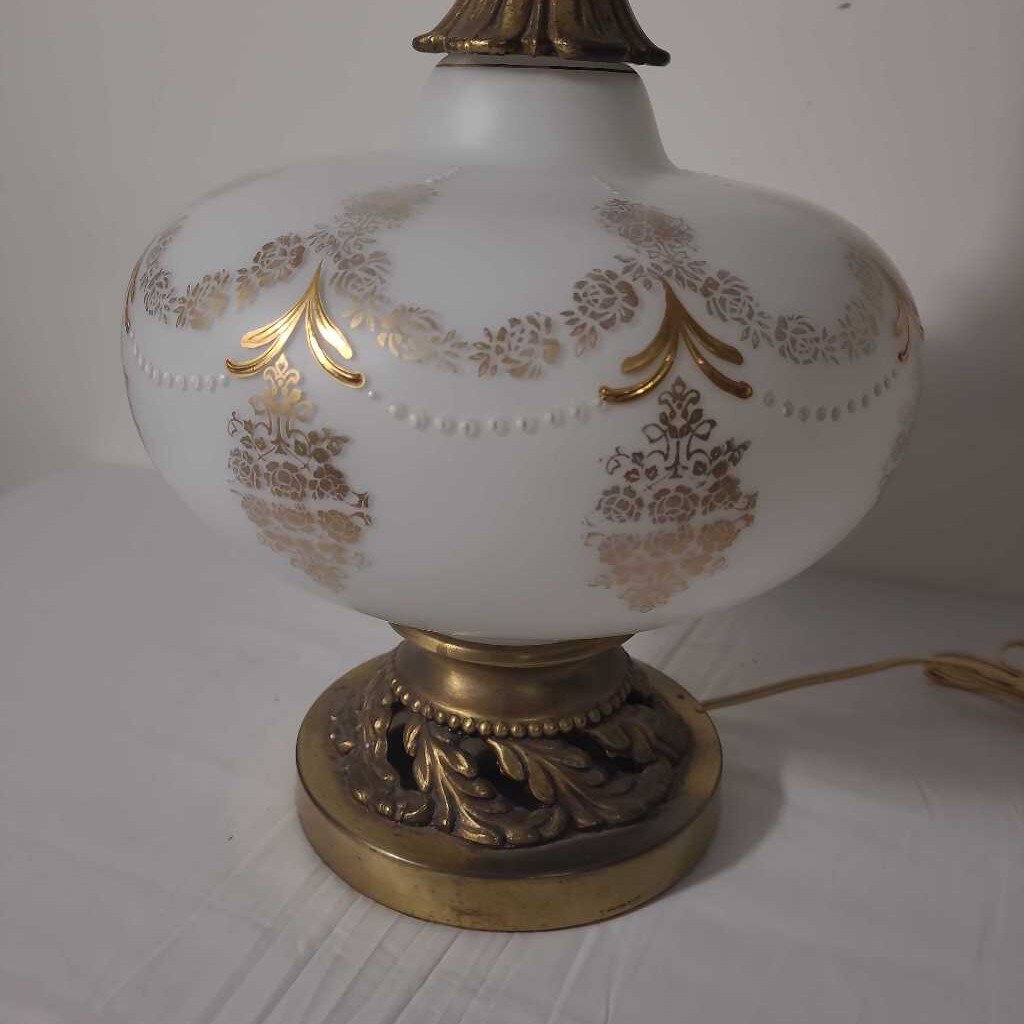 VINTAGE FROSTED GLASS & BRASS TABLE LAMP