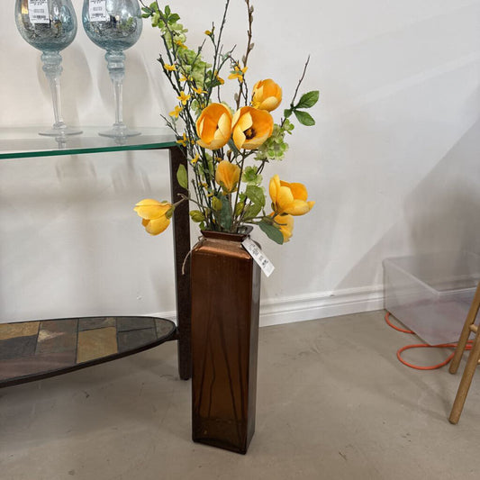 21.5" TALL COPPER GLASS VASE WITH FLORALS