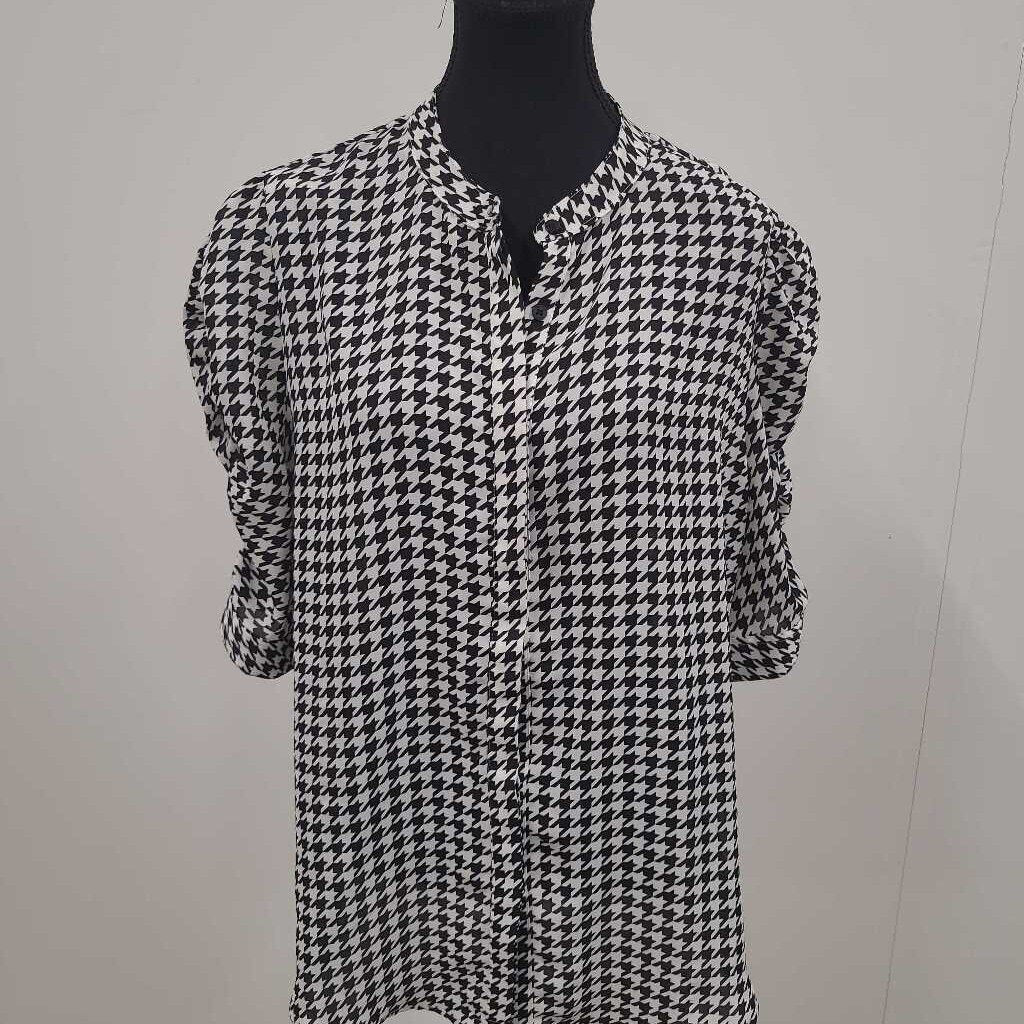 HOUNDSTOOTH 3/4 LENGTH SLEEVE TOP XL
