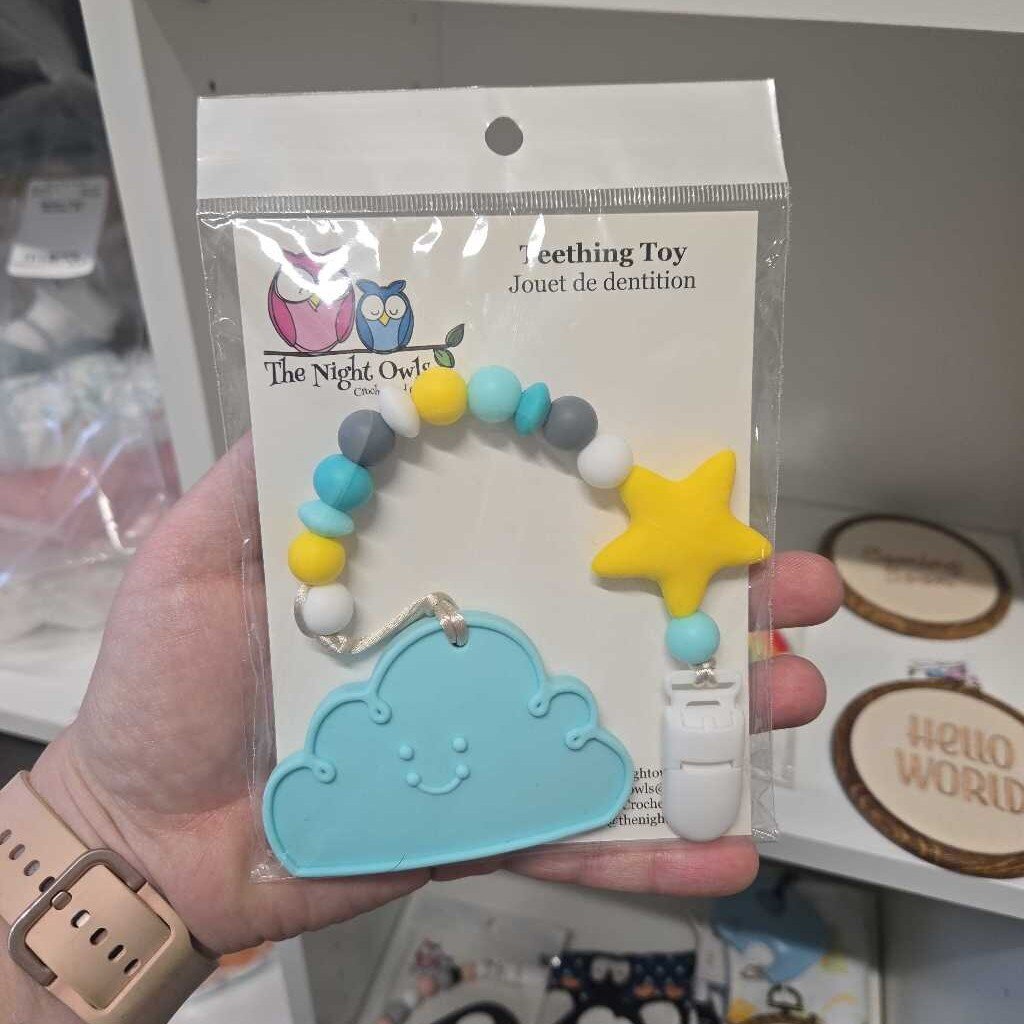Teether & Clip - Aqua Cloud & Yellow Star