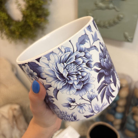 Blue & White Chintz Patterned Planter - Small