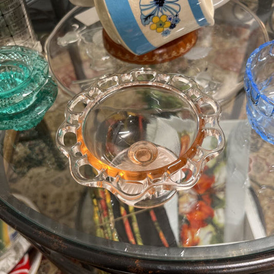 VINTAGE 1930'S PINK LACE EDGE DEPRESSION ERA PRESSED GLASS