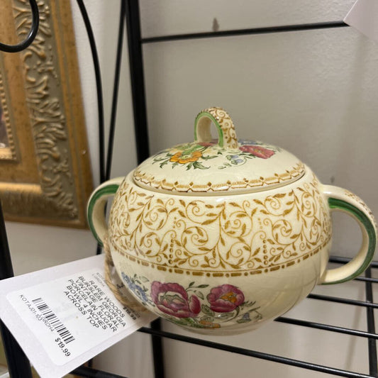 RARE WOODS BURSLEM GEORGIA VINTAGE FLORAL PORCELAIN SUGAR BOWL
