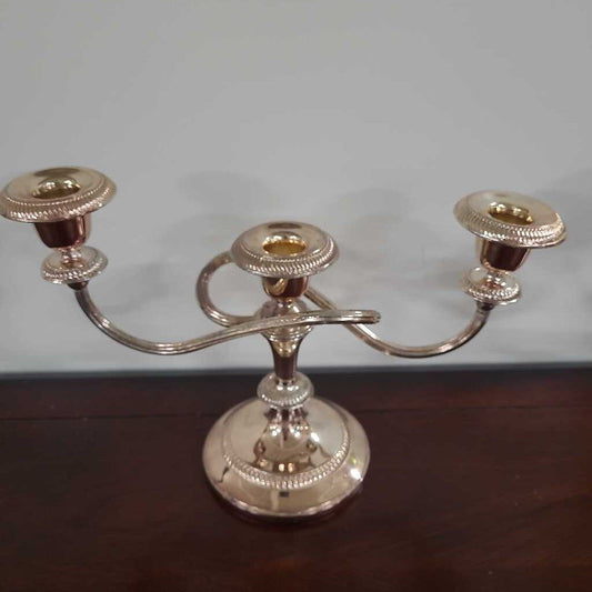 VINTAGE AB TRIPLE CANDLE STICK HOLDER SILVER PLATED ON ZINC 1 OF 2