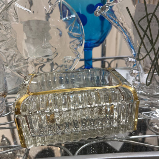 VTG JEANETTE GLASS 3 PC 22 GOLD TRIM TRINKET DISHES