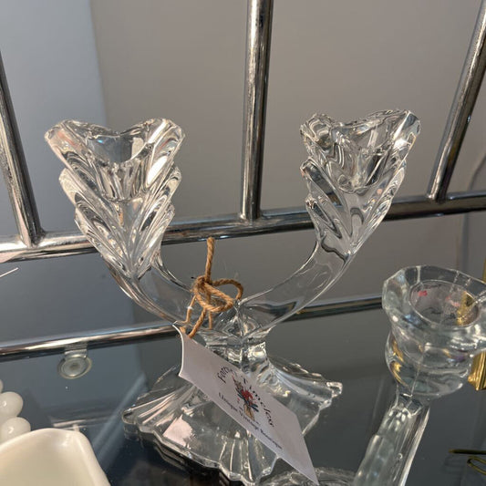 VTG SLOVAKIAN CRYSTAL DOUBLE CANDLESTICK