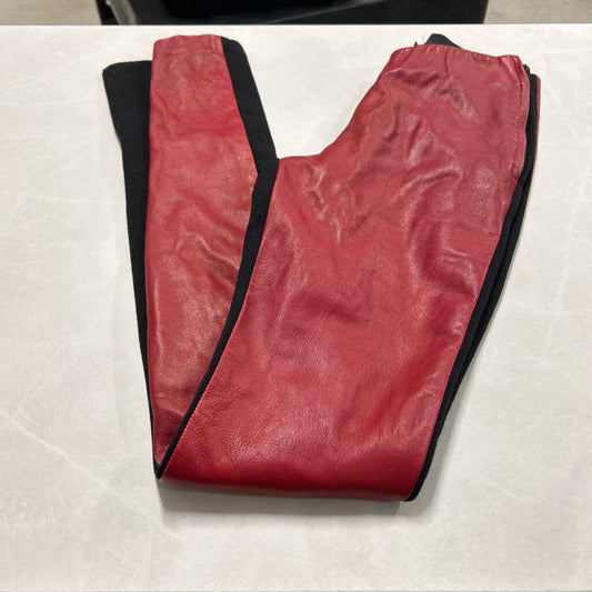 RED LEATHER FRONT PANTS