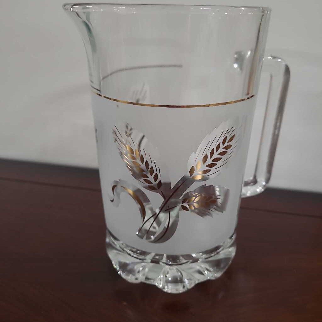 VTG ITALIAN GLASS PITCHER GOLDEN WHEAT FROSTED/GOLD TRIM