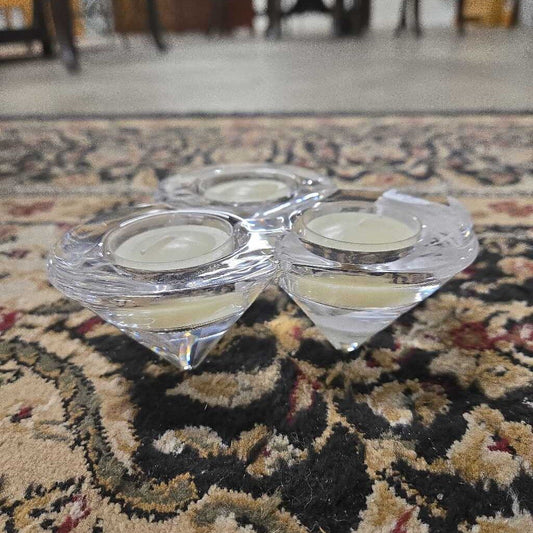 3 PT. TEA LT. CANDLE W/DIAMOND POINT FT. CLEAR GLASS LTS. INCL