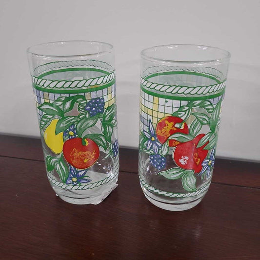 SET OF 2 VTG KIG INDONESIA TUMBLERS W/FRUIT/LEAVES
