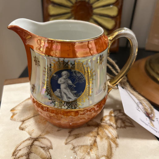 ANTIQUE SCHALLER BAVARIAN LUSTERWARE CAMEO CHERUB CREAMER