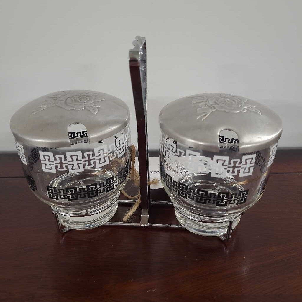 VTG LIBBEY 3 PC. CONDIMENT CADDY WITH LIDS