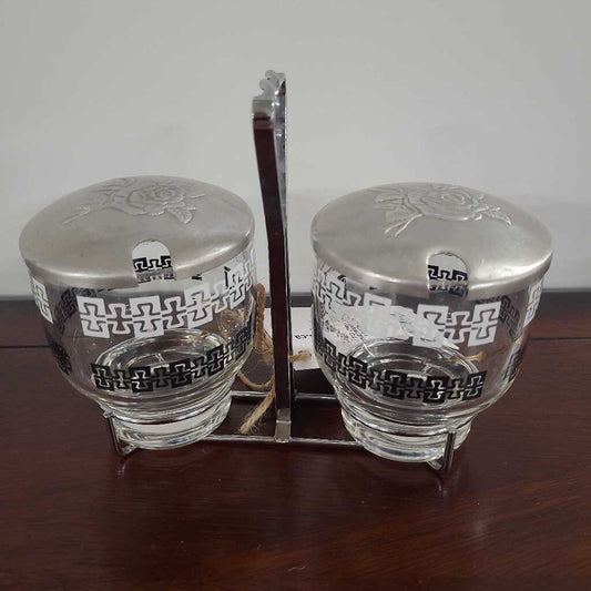 VTG LIBBEY 3 PC. CONDIMENT CADDY WITH LIDS