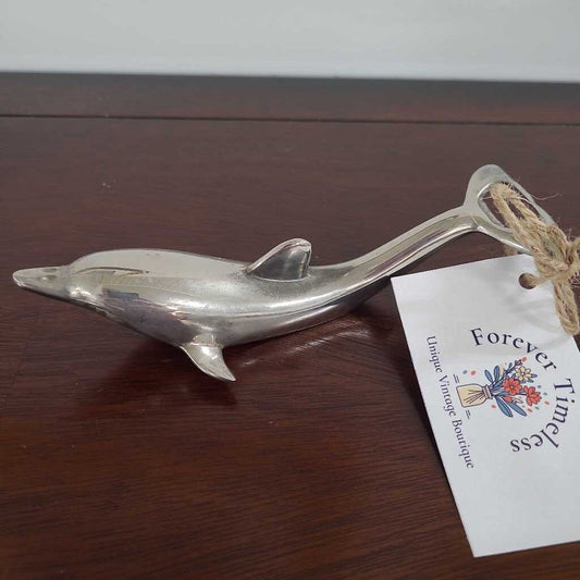 VTG SILVER METAL DOLPHIN BOTTLE OPENER