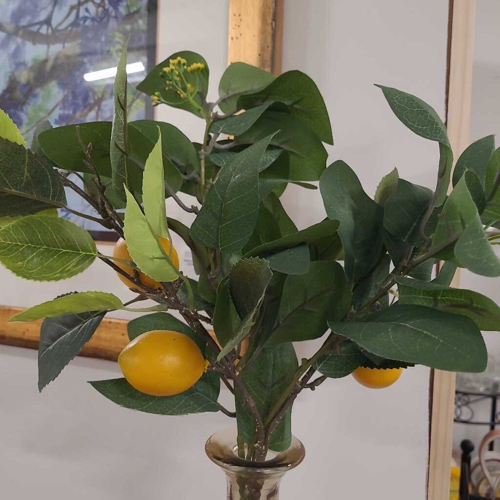 RETRO AMBER GLASS 17" VASE MADE IN SPAIN - INCLUDING FLORALS