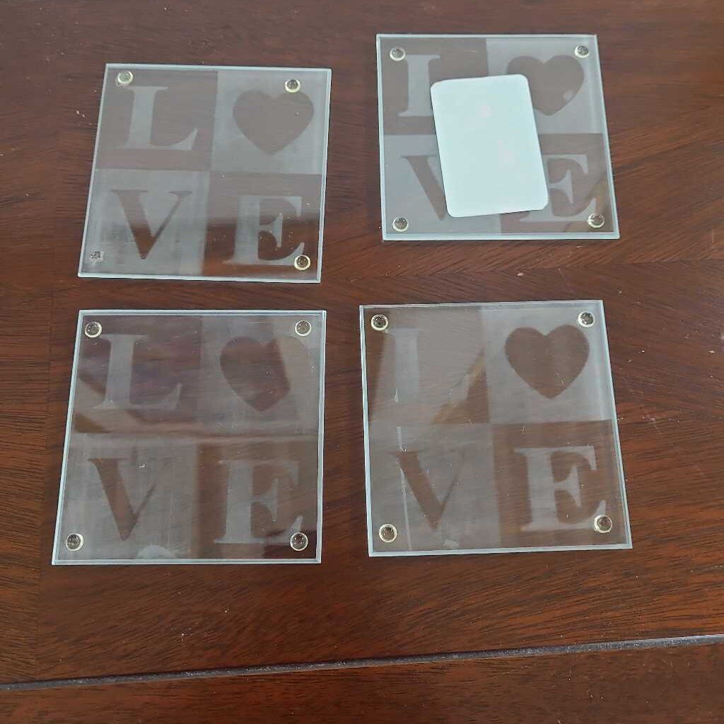 VTG KATE ASPEN LOVE HEART GLASS SET OF 4 COASTERS